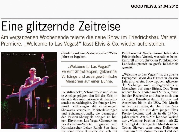 Zeitungsartikel der Ludwigsburger Kreiszeitung über die Show "Welcome to Las Vegas"
