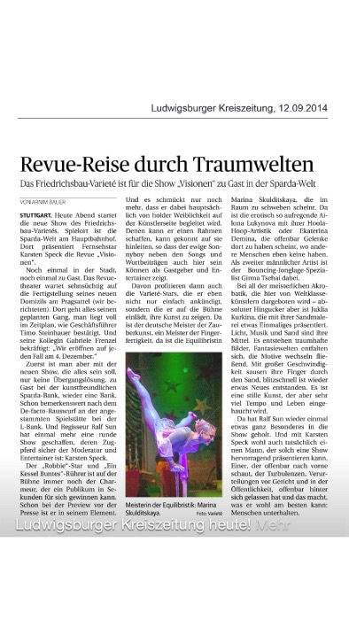 Marina Skulditskaya bei der Premiere der Show "Visionen" im Friedrichsbau Varieté Stuttgart