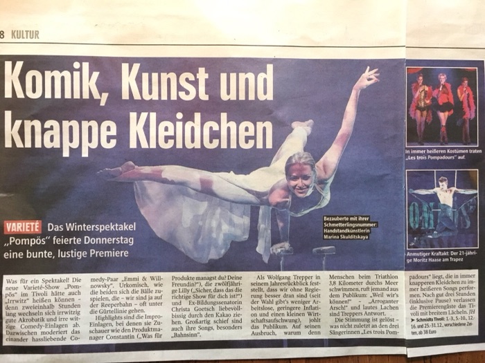 Marina Skulditskaya in der Show Pompös im Schmidts Tivoli Theater in Hamburg